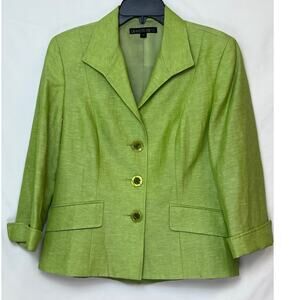 Lafayette 148 Women's Green Linen Wool Blazer - Size 10